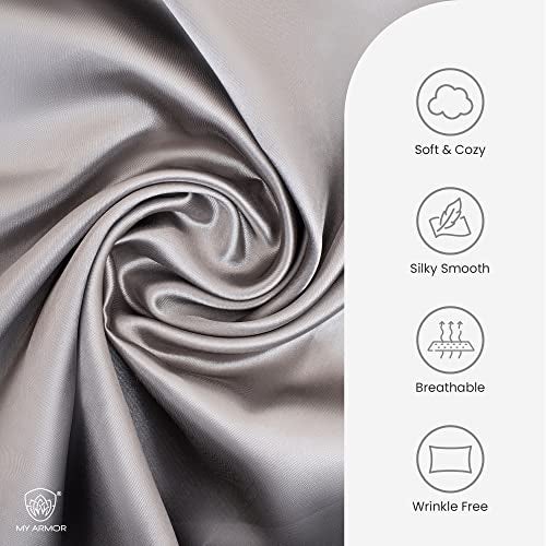 MY ARMOR Satin Pillow Covers for Hair | Anti-Frizz & Anti-Wrinkle Silk Pillow Cover for Hair & Skin | Gentle Cooling Fabric, 20x30 Inches | Zipper Closure | Pack of 2, Grey - Image 3