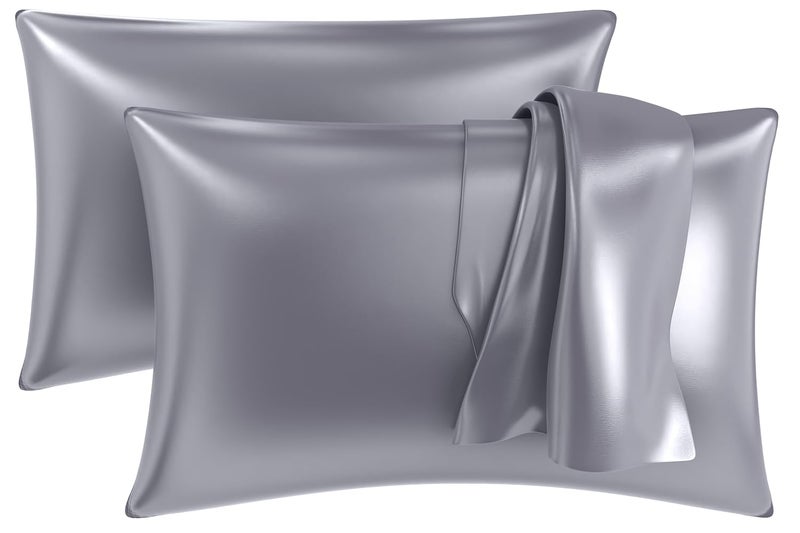MY ARMOR Satin Pillow Covers for Hair | Anti-Frizz & Anti-Wrinkle Silk Pillow Cover for Hair & Skin | Gentle Cooling Fabric, 20x30 Inches | Zipper Closure | Pack of 2, Grey - Image 1