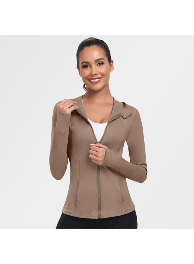 New Lulu Zipper Sportswear Women's Hooded Yoga Jacket Autumn And Winter Slimming Running Workout Clothes Long Sleeve Top - Image 5