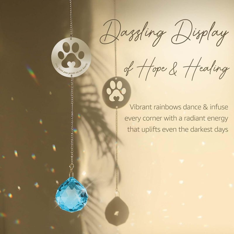 Mooncraftlogy Dog Memorial Gifts, Unique Pet Loss Sympathy Gift Idea, Paw Print Clear Sky Blue Ball Window Suncatcher, Rainbow Prisms Grief Gift Box for Loss of Pet Dog Cat - Image 4