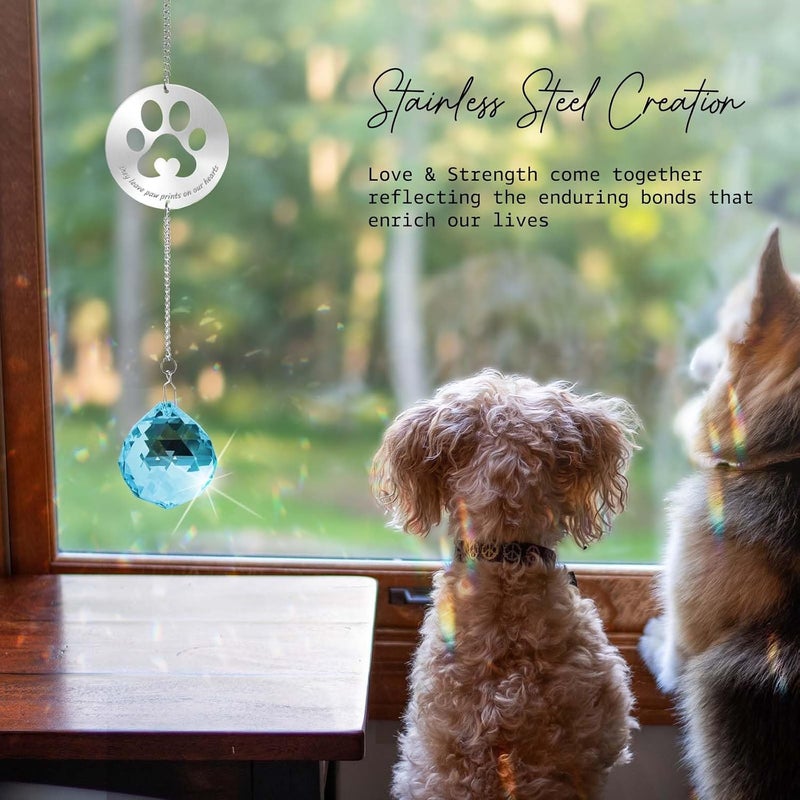 Mooncraftlogy Dog Memorial Gifts, Unique Pet Loss Sympathy Gift Idea, Paw Print Clear Sky Blue Ball Window Suncatcher, Rainbow Prisms Grief Gift Box for Loss of Pet Dog Cat - Image 2