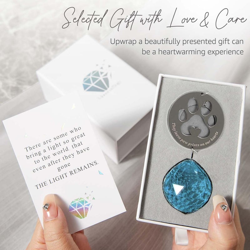 Mooncraftlogy Dog Memorial Gifts, Unique Pet Loss Sympathy Gift Idea, Paw Print Clear Sky Blue Ball Window Suncatcher, Rainbow Prisms Grief Gift Box for Loss of Pet Dog Cat - Image 3