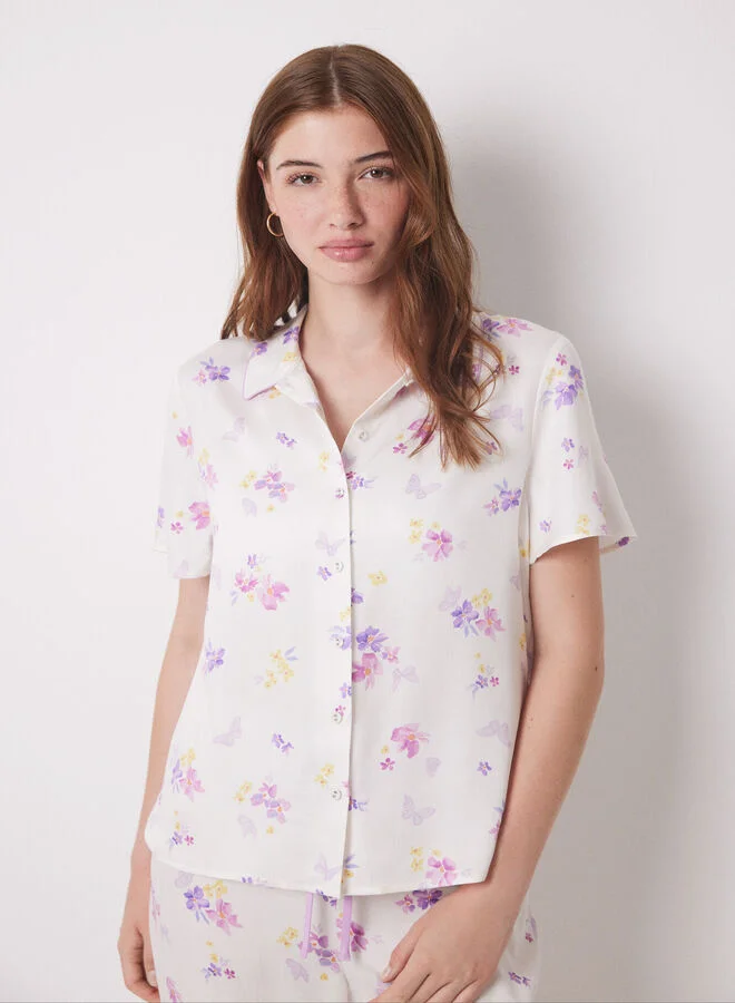 women'secret White Soft Touch Shirt Pajamas With Butterflies