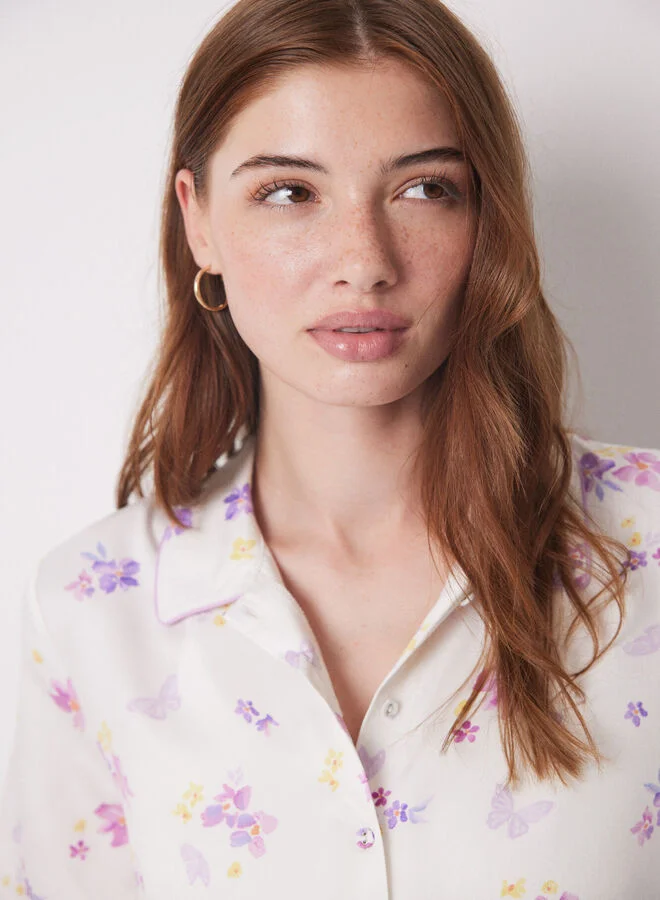 women'secret White Soft Touch Shirt Pajamas With Butterflies