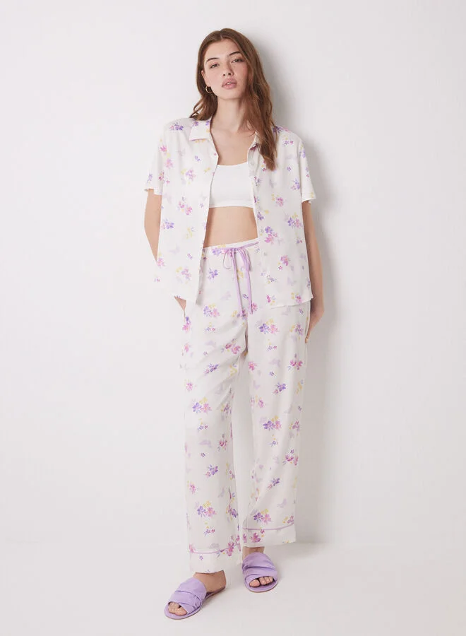 women'secret White Soft Touch Shirt Pajamas With Butterflies