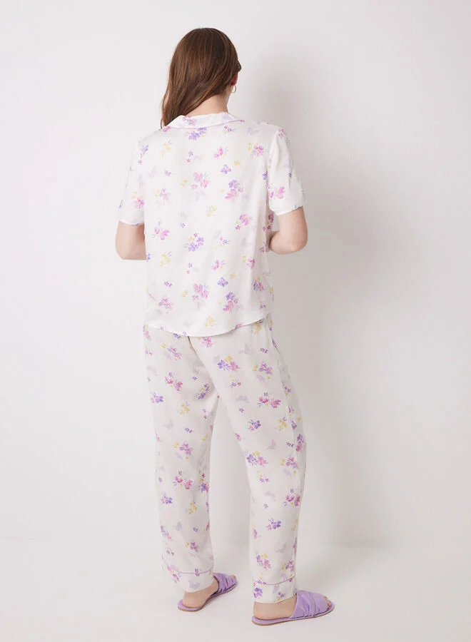 women'secret White Soft Touch Shirt Pajamas With Butterflies