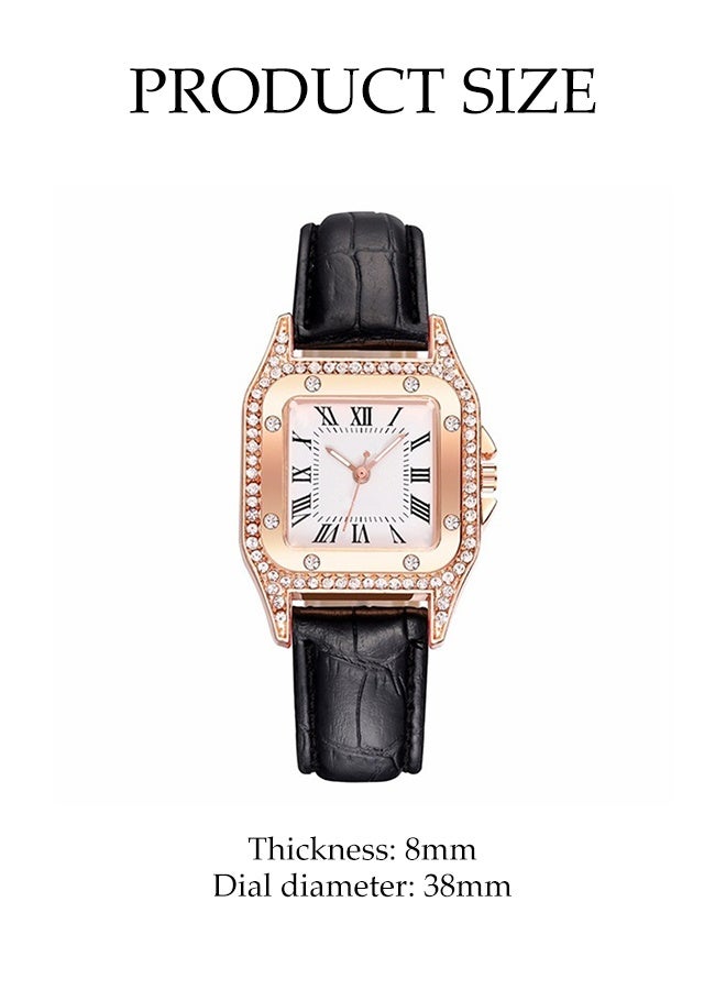 DUNISO Women's Quartz Watches，Business Ladies PU Leather Strap Wristwatch，Rhinestones Decoration Elegant Wristwatch，as a Gift for Women - Image 2