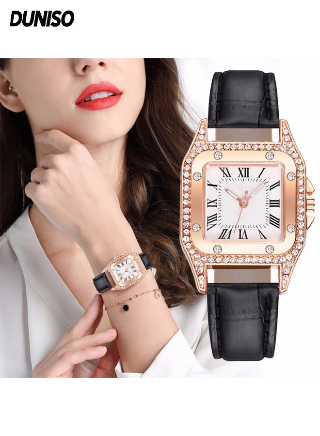 DUNISO Women's Quartz Watches，Business Ladies PU Leather Strap Wristwatch，Rhinestones Decoration Elegant Wristwatch，as a Gift for Women - Image 1