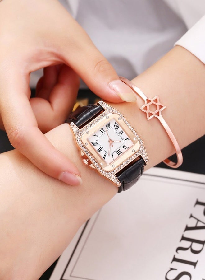 DUNISO Women's Quartz Watches，Business Ladies PU Leather Strap Wristwatch，Rhinestones Decoration Elegant Wristwatch，as a Gift for Women - Image 3