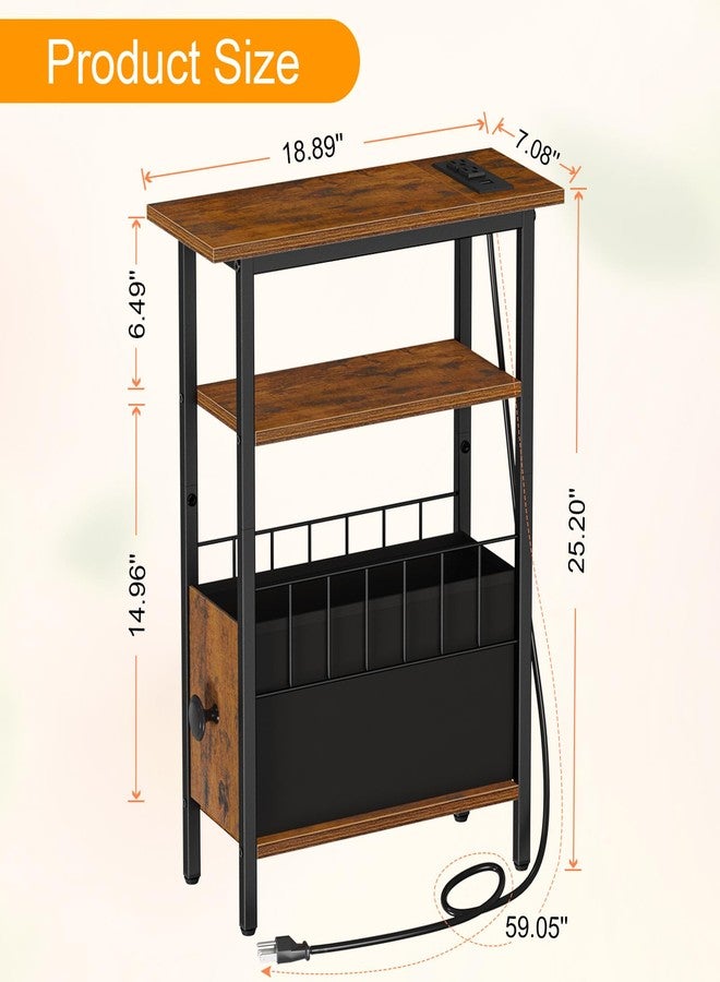Snughome Narrow Side Table with Charging Station, Slim End Table for Small Spaces, 3 Tier Skinny Nightstand with Drawer, Sofa Beside Table with Storage Shelf for Living Room Bedroom - Image 5