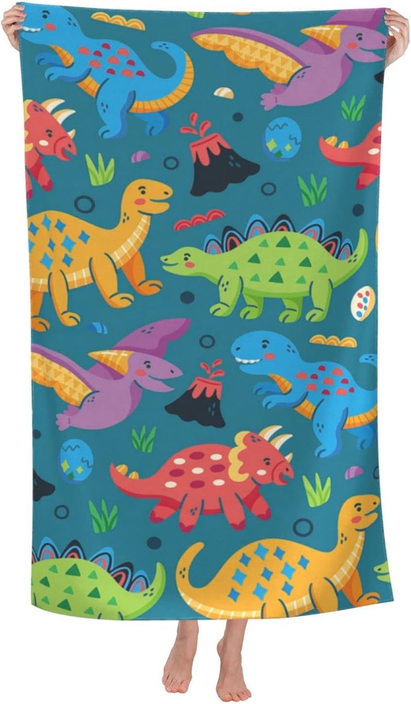 COMFAR Dinosaur Beach Towels for Boys Kids Beach Towels Bulk Toddler for Travel Pool Personalized Microfiber Oversized Quick Dry Pool Towel 30"x 60" - Image 1