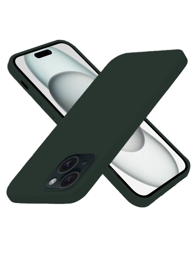 CATANES Silicone Case Cover for Apple iPhone 15 Plus, Slim Protective Cover with Microfiber Lining, Drop Protection - Dark Green - Image 2