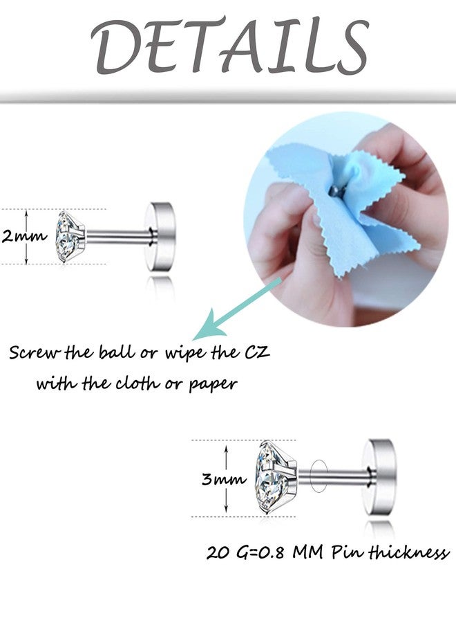 تورنيتو مجموعة أقراط تورنيتو الصغيرة المكونة من 12 زوجًا من الأقراط المرصعة بالزركونيا المكعبة المستديرة المصنوعة من الفولاذ المقاوم للصدأ، مناسبة للرجال والنساء، بأقراط ذات ظهر مسطح ملولب، مقاس 2-3 مم، وزن 20 جرام، مصنوعة من معدن الفولاذ المقاوم للصدأ، مرصعة بالزركونيا المكعبة. - Image 2