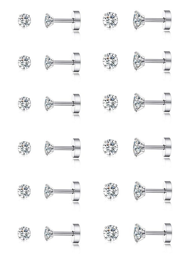 تورنيتو مجموعة أقراط تورنيتو الصغيرة المكونة من 12 زوجًا من الأقراط المرصعة بالزركونيا المكعبة المستديرة المصنوعة من الفولاذ المقاوم للصدأ، مناسبة للرجال والنساء، بأقراط ذات ظهر مسطح ملولب، مقاس 2-3 مم، وزن 20 جرام، مصنوعة من معدن الفولاذ المقاوم للصدأ، مرصعة بالزركونيا المكعبة. - Image 1