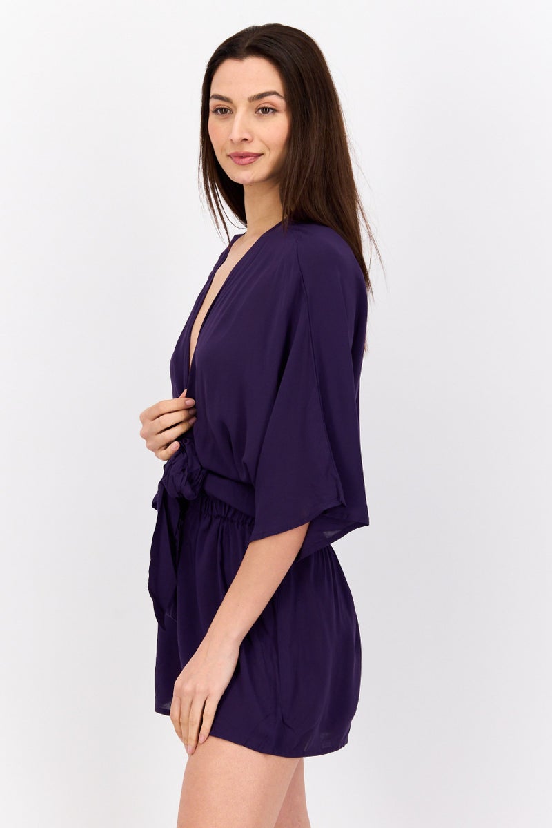 VINCE CAMUTO Women Plain Short Sleeves Playsuits, Plum  - Image 4