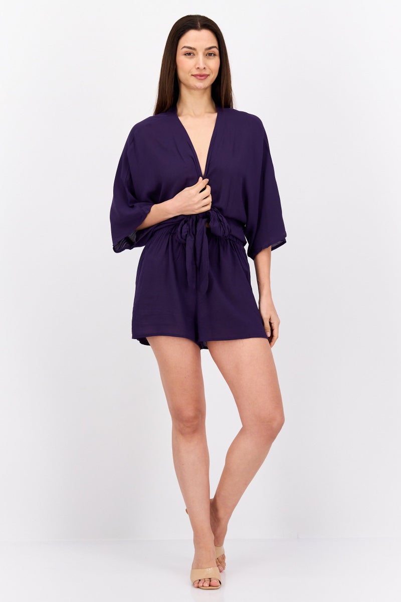 VINCE CAMUTO Women Plain Short Sleeves Playsuits, Plum  - Image 2