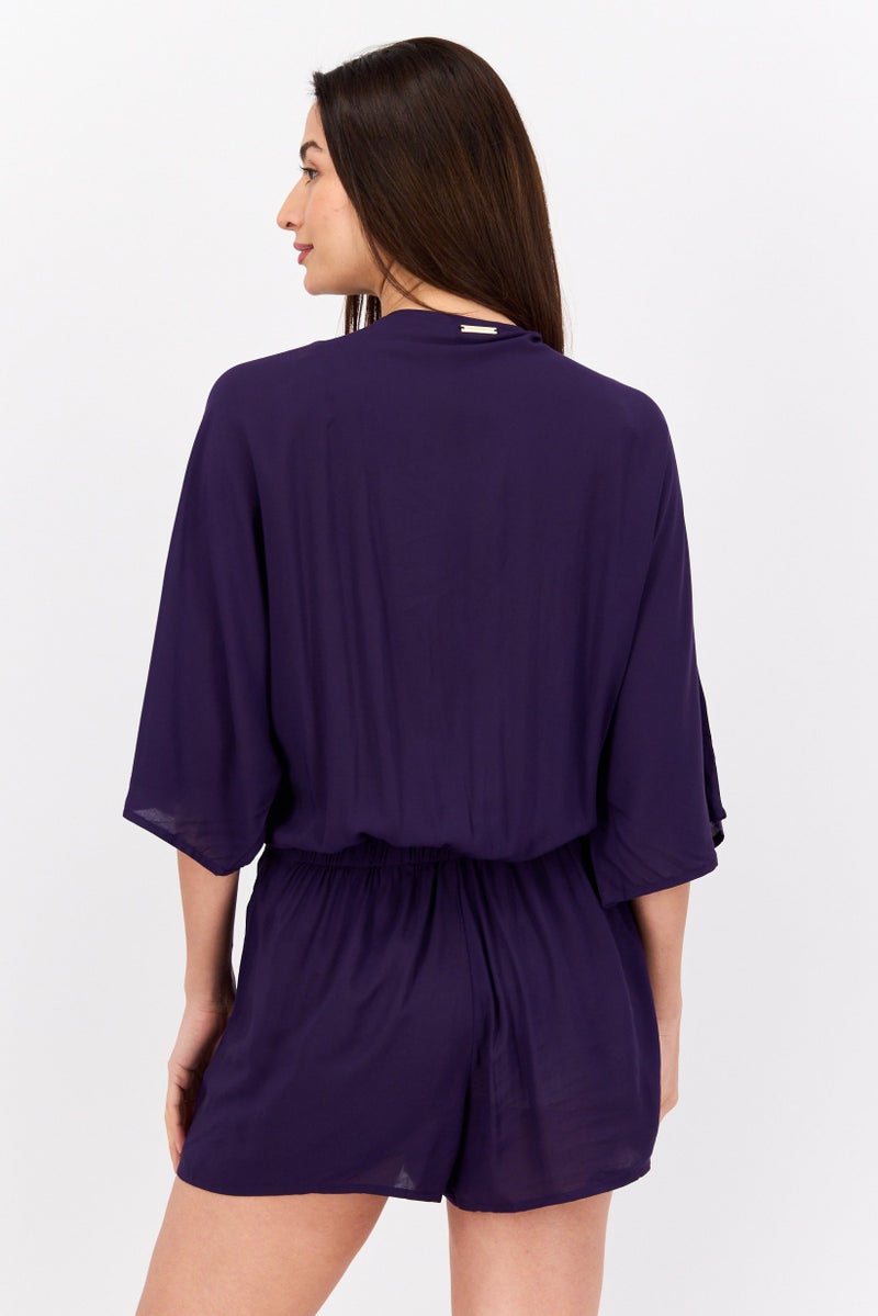 VINCE CAMUTO Women Plain Short Sleeves Playsuits, Plum  - Image 3