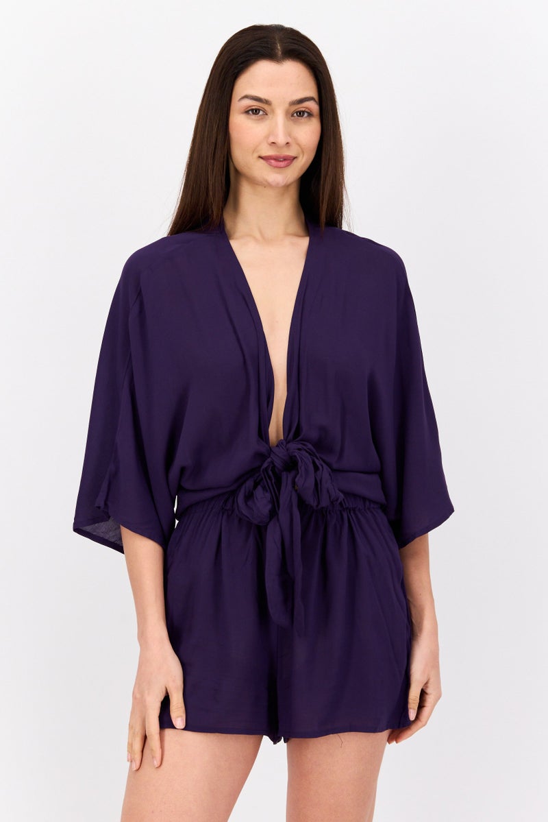 VINCE CAMUTO Women Plain Short Sleeves Playsuits, Plum  - Image 1