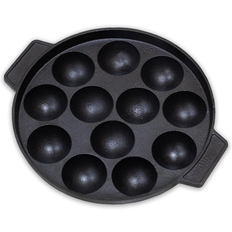 RASA Cookware Pre-Seasoned Cast Iron Paniyaram Pan | 12-Pit, 8.3 Inch/21 cm, 1.6 kg | 100% Natural & Toxin-Free | Nonstick Appe/Paddu Pan - Black - Image 1