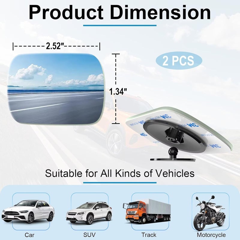 BFXM 2pcs Rectangle Blind Spot Mirror for Car, Car Blind Spot Frameless Convex HD Glass BlindSpot Mirrors Side Mirror, Rear View Mirror with Wide Angle Adjustable Stick for Cars - Image 3