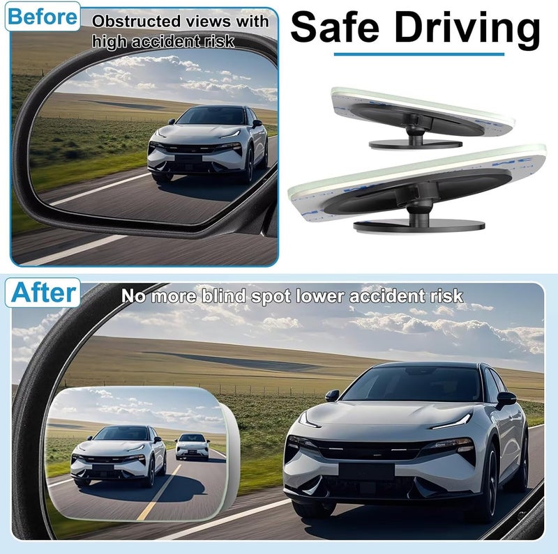 BFXM 2pcs Rectangle Blind Spot Mirror for Car, Car Blind Spot Frameless Convex HD Glass BlindSpot Mirrors Side Mirror, Rear View Mirror with Wide Angle Adjustable Stick for Cars - Image 5