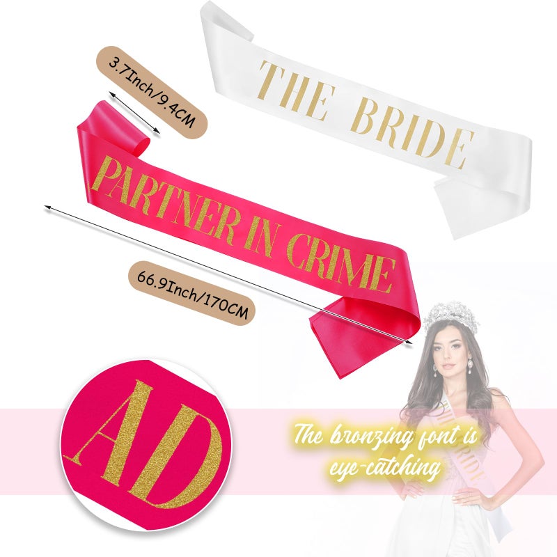 LEIFIDE 10 Pack Bride and Bridesmaid Sash Set Wedding Bachelorette Funny Team Gifts Sash Decorations for Woman Bride Bridesmaid of Honor Party Supplies(Rose Red, White) - Image 2