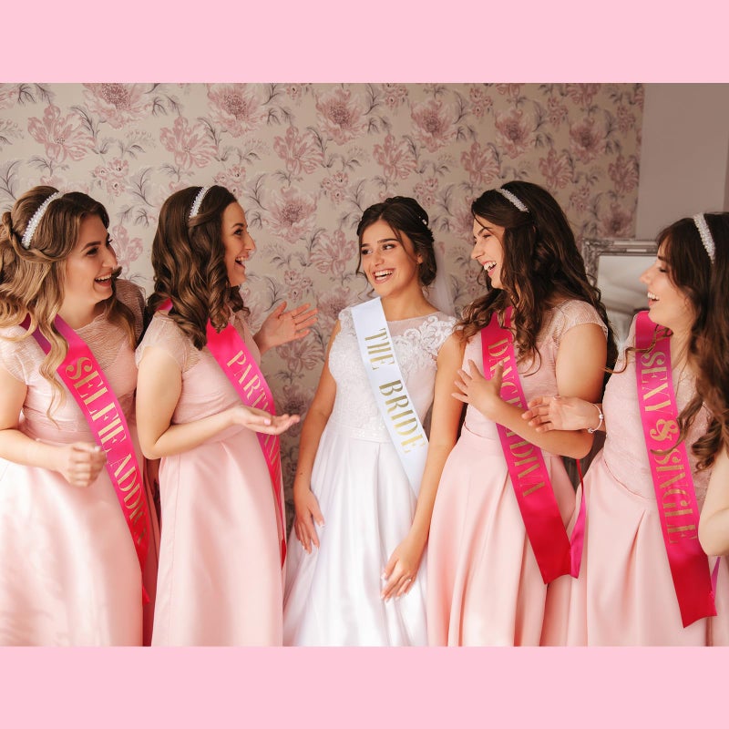 LEIFIDE 10 Pack Bride and Bridesmaid Sash Set Wedding Bachelorette Funny Team Gifts Sash Decorations for Woman Bride Bridesmaid of Honor Party Supplies(Rose Red, White) - Image 5