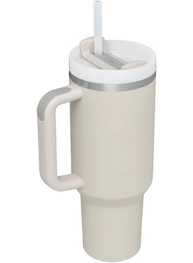 RIYAD GADGETS 1200ml Tumbler Leak-Proof Coffee Mug with Handle, Straw, and Stanley Cup-like Design Dune - Image 1