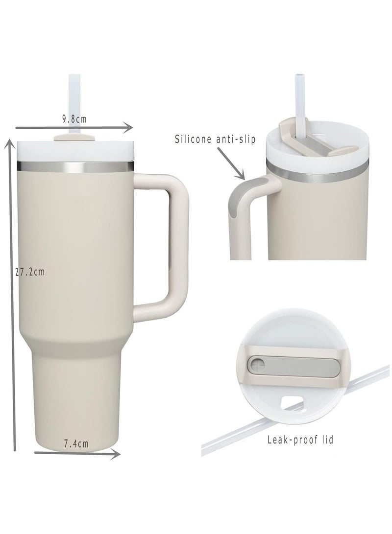 RIYAD GADGETS 1200ml Tumbler Leak-Proof Coffee Mug with Handle, Straw, and Stanley Cup-like Design Dune - Image 2