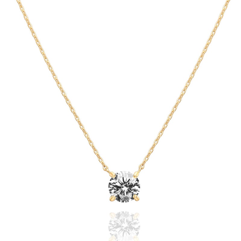 PAVOI 14K Gold Plated Crystal Solitaire 1.5 Carat (7.3mm) Cubic Zirconia Dainty Choker Necklace | Gold Necklaces for Women - Image 1