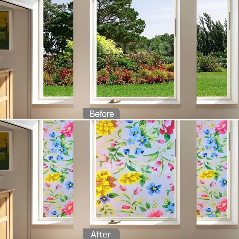 MOCOCO Premium Privacy Window Film Vinyl Frosted Self Adhesive Glass Film Decorative Window Stickers for Home Office Bathroom Kitchen Living Room - Peppy Flowers (18x84 Inch) - Image 4