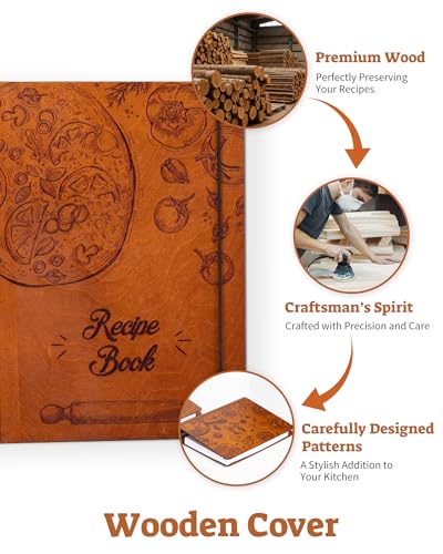 ikedas Woodcover Blank Recipe Book to Write in Your Own Recipes, Recipe Binder for Handwritten Recipes, Thoughtful Blank Recipe Book, Recipe Journal Gift, Cook Books Blank, Recipe Holders, Pizza Version - Image 2