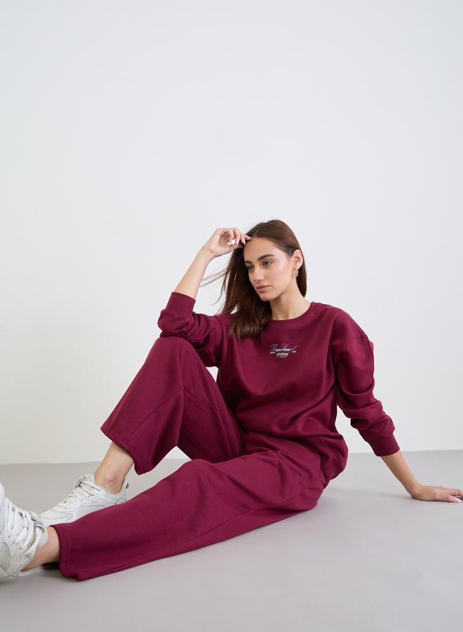 Styli Burgundy Longline Sweatshirt and Joggers Co-Ords - Image 1