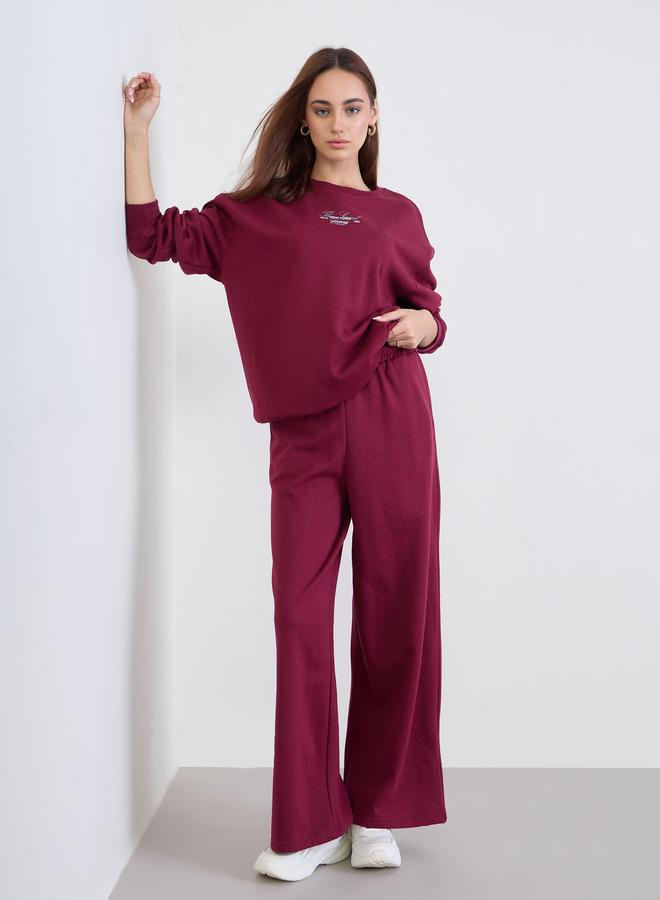 Styli Burgundy Longline Sweatshirt and Joggers Co-Ords - Image 2