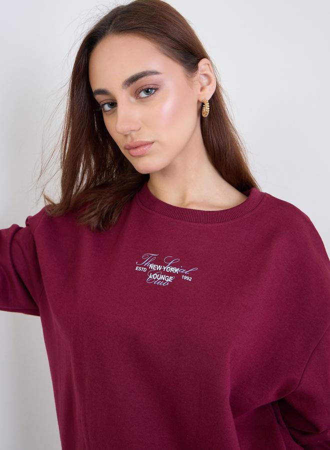 Styli Burgundy Longline Sweatshirt and Joggers Co-Ords - Image 4