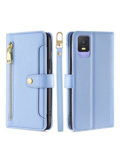 Case Cover For TCL 403 Sheep Texture Cross-body Zipper Wallet Leather Phone Case Blue