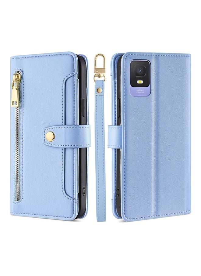Generic - Case Cover For TCL 403 Sheep Texture Cross-body Zipper Wallet Leather Phone Case Blue - Image 1