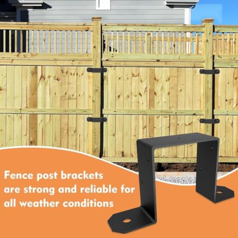 4Pcs U-Shape Post Base Bracket for 4x4 Wood, 2mm Thick Heavy Duty Powder Coated Black Strap Ties, Metal to Wood Fence Deck Connector - Image 4
