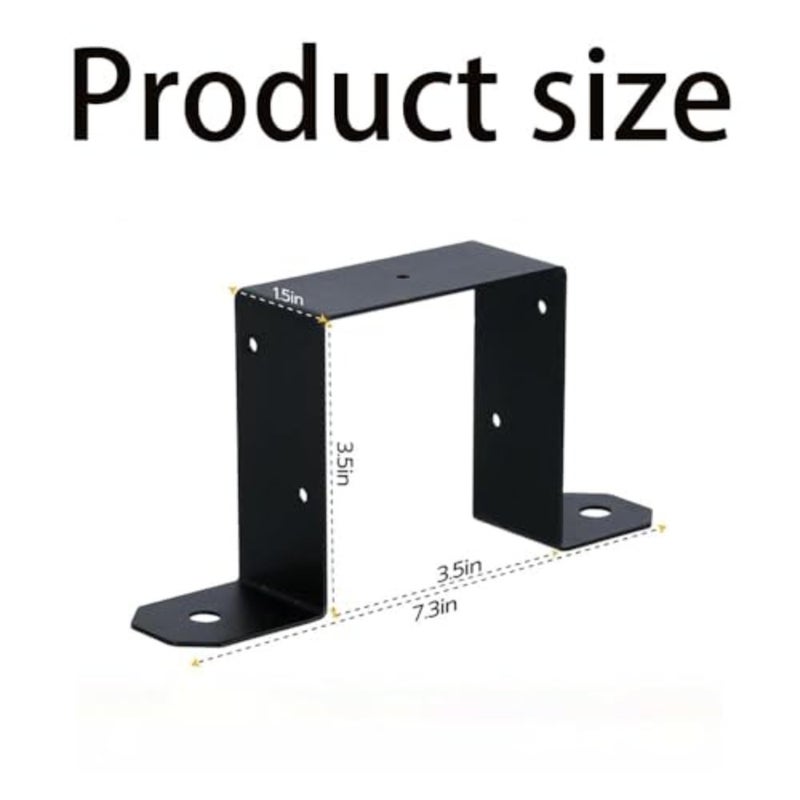 4Pcs U-Shape Post Base Bracket for 4x4 Wood, 2mm Thick Heavy Duty Powder Coated Black Strap Ties, Metal to Wood Fence Deck Connector - Image 2