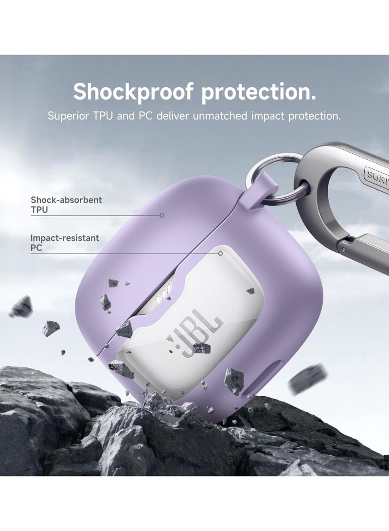 Case for JBL Tune Flex 2 / JBL Tune Flex Earbuds, Shockproof Magnetic Headphone Cover, Rugged Bumper Case with Carabiner & Cleaning Kit & Removal Tool, Purple - Image 4