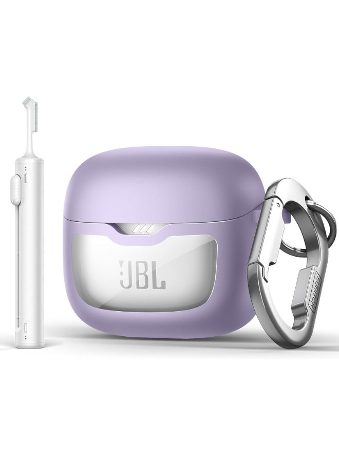 Case for JBL Tune Flex 2 / JBL Tune Flex Earbuds, Shockproof Magnetic Headphone Cover, Rugged Bumper Case with Carabiner & Cleaning Kit & Removal Tool, Purple - Image 1