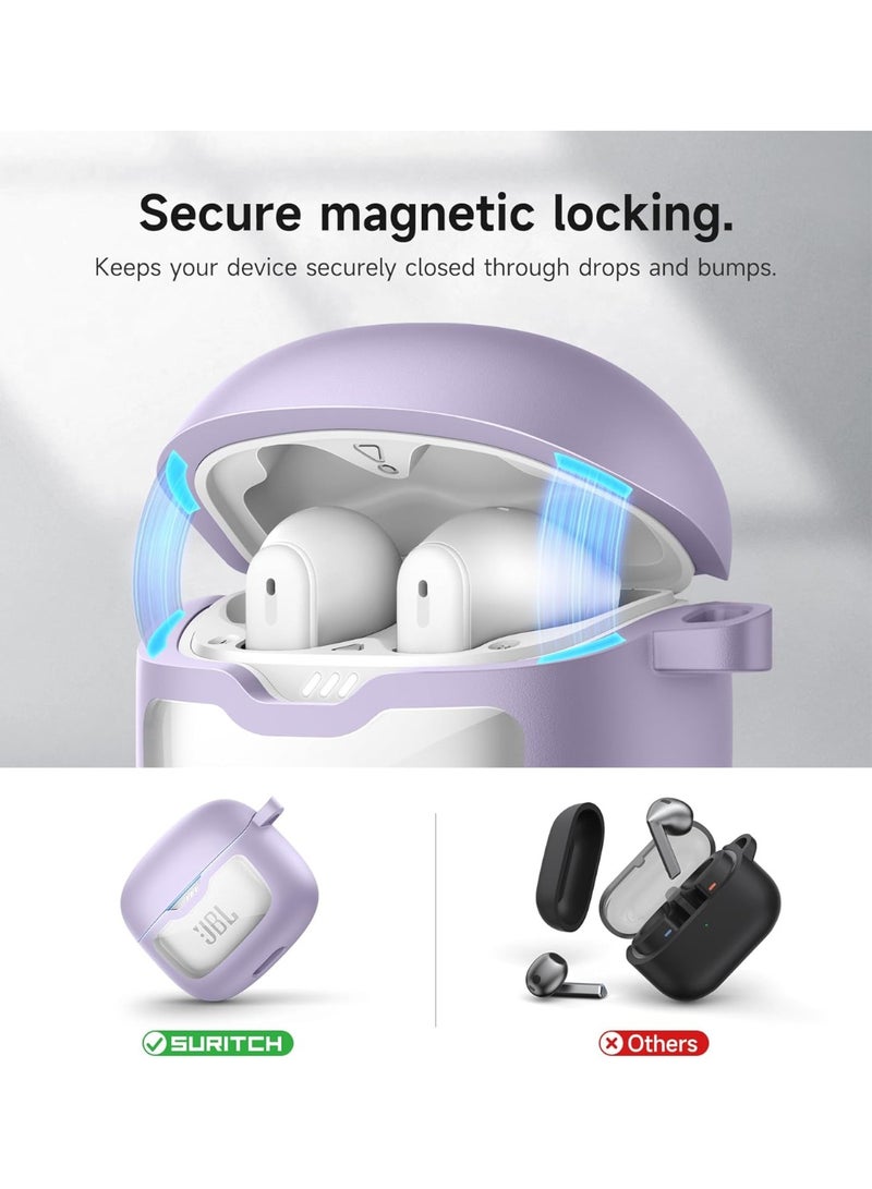 Case for JBL Tune Flex 2 / JBL Tune Flex Earbuds, Shockproof Magnetic Headphone Cover, Rugged Bumper Case with Carabiner & Cleaning Kit & Removal Tool, Purple - Image 3