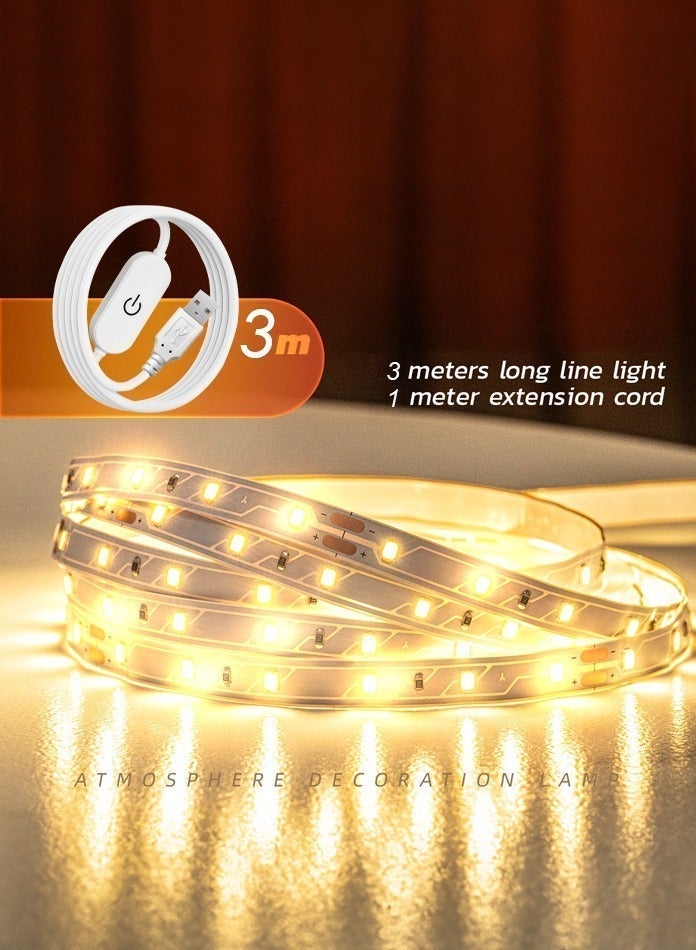 MODI 3M USB LED Strip Light, 3000K Warm White, 60 LEDs/M, Self-Adhesive Cuttable Light Strip with 1M Cable, On/Off Switch for TV, Bedroom, Kitchen, Christmas & Party Decor - Image 4
