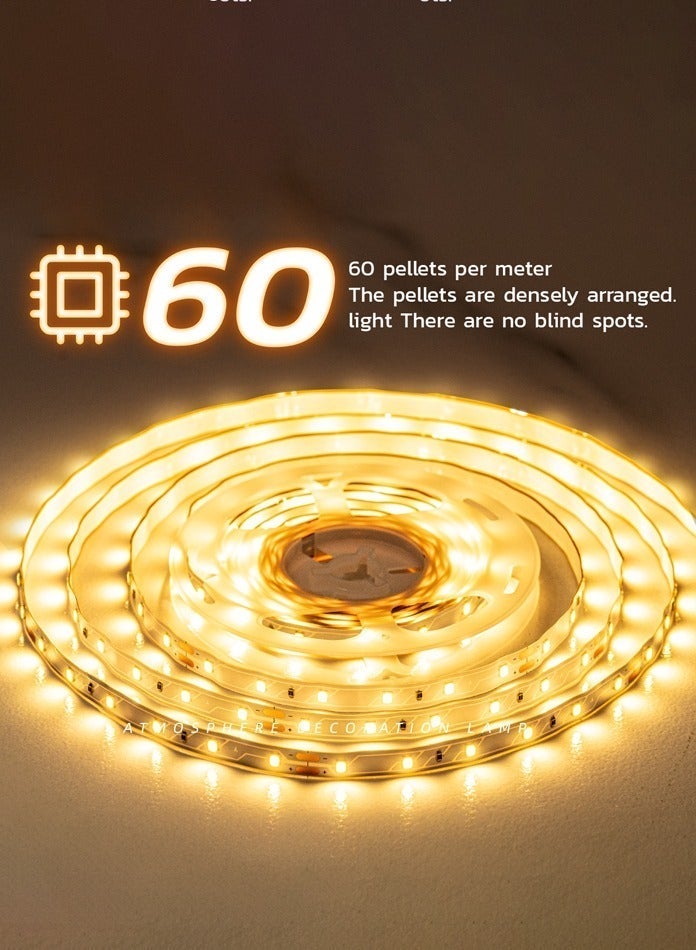 MODI 3M USB LED Strip Light, 3000K Warm White, 60 LEDs/M, Self-Adhesive Cuttable Light Strip with 1M Cable, On/Off Switch for TV, Bedroom, Kitchen, Christmas & Party Decor - Image 2