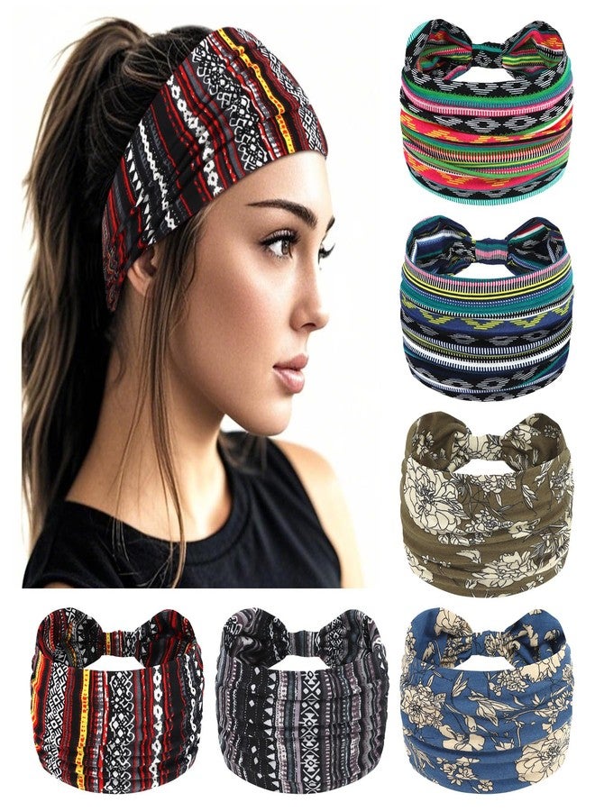 YARIEW Wide Headbands for Women Boho Headbands Stretch Elastic Knotted Headband Non-slip Head Bands Women's Hair Band Yoga Workout Head Wraps Hair Accessories for Women Girls 6 Pack - Image 1