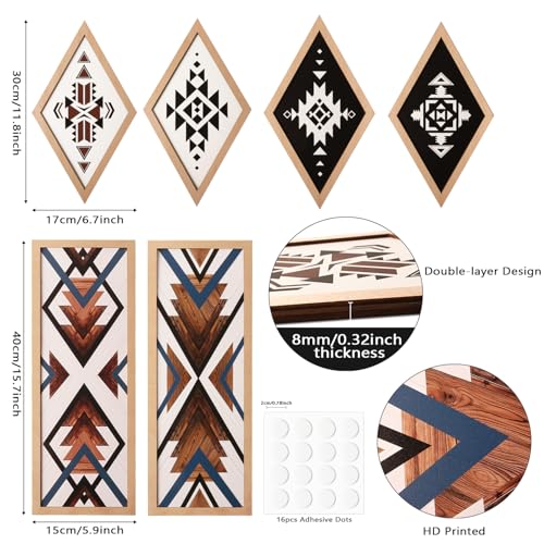 She Love Large Western Aztec Wall Decor 6Pcs, Thicker Wooden Double Layer Boho Geometric Tribal Wall Art Southwestern Rustic Country Farmhouse Home Decor for Living Room Bedroom Kitchen Bathroom - Image 2