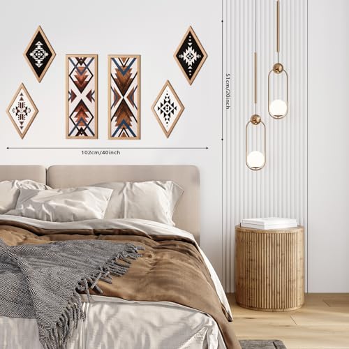 She Love Large Western Aztec Wall Decor 6Pcs, Thicker Wooden Double Layer Boho Geometric Tribal Wall Art Southwestern Rustic Country Farmhouse Home Decor for Living Room Bedroom Kitchen Bathroom - Image 3