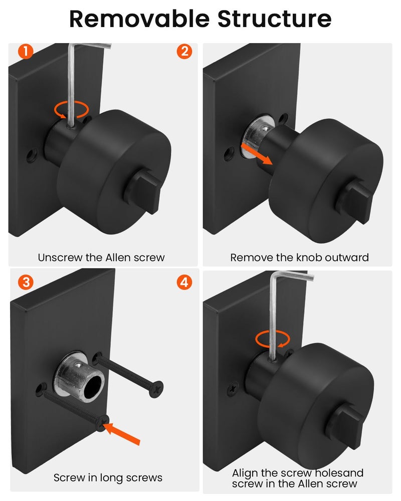 Haidms Black Exterior Door Lock Set with Deadbolt, Zinc Alloy Matte Black Front Door Knob with Lock, Heavy Duty Deadbolt Lock and Door Knob Set with Lock and Key, Reversible Entry Hardware (1 Pack) - Image 5