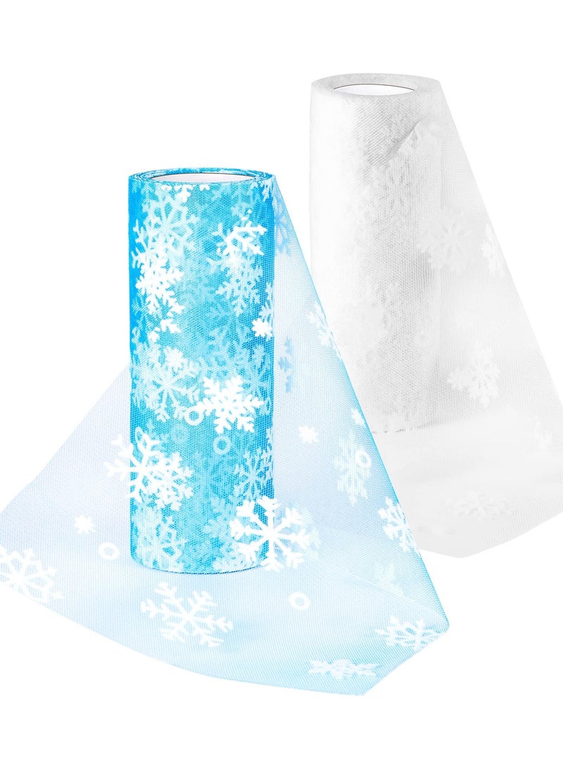 SYOSI 6 inch x 10 Yards Fabric Tulle Snowflake Tulle Ribbon for Craft Making Bows Tutu Skirt Sewing Chair Wedding Party Decorations, 2 Rolls  - Image 1