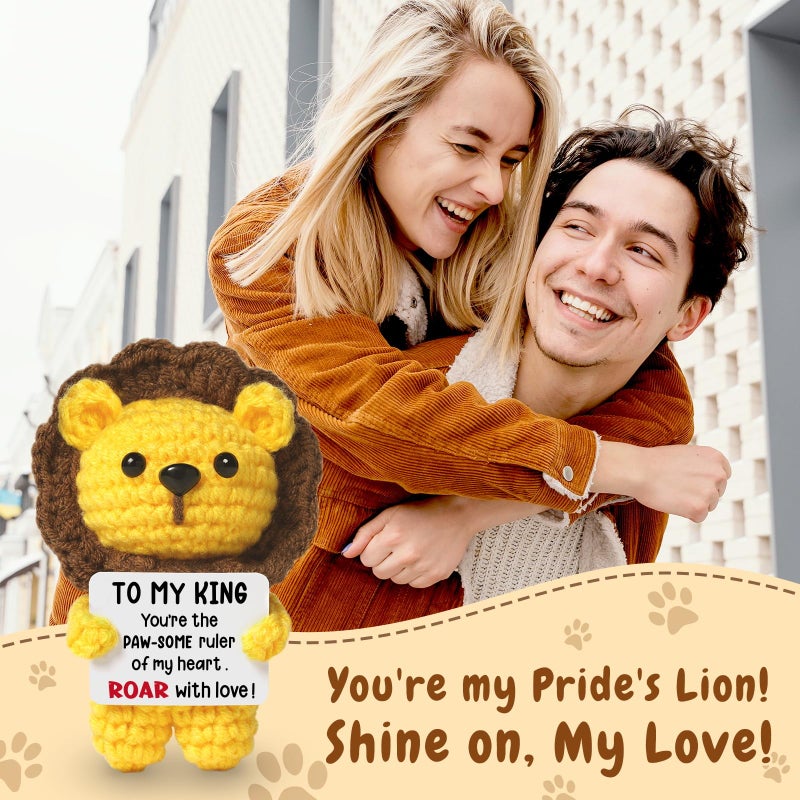 Hudiegify Valentines Day Gifts for Him, Cute Handmade Emotional Crochet Lion, Anniversary Birthday Valentines Day Gifts for Men Boyfriend Husband, to My King Gift for Men - Image 2
